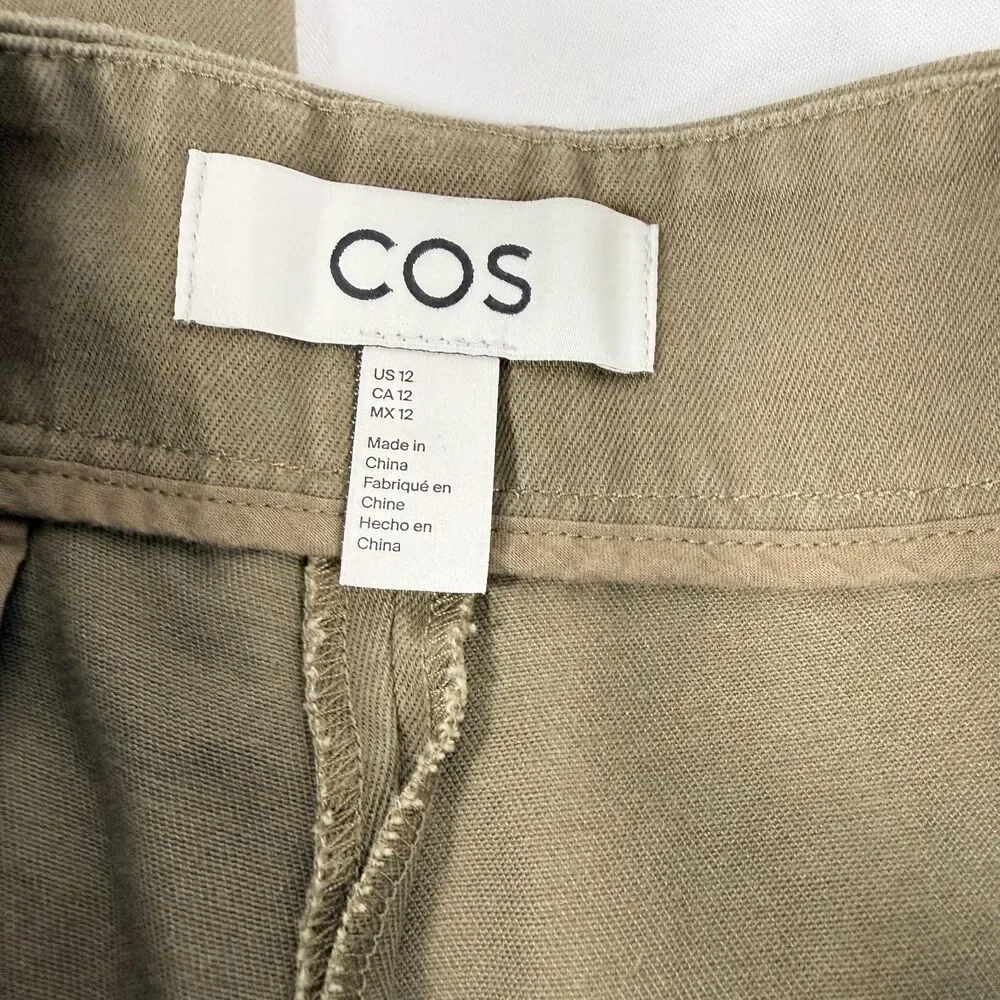 Pleated Cropped COS Olive Khaki Cotton Trouser Pants Size 12